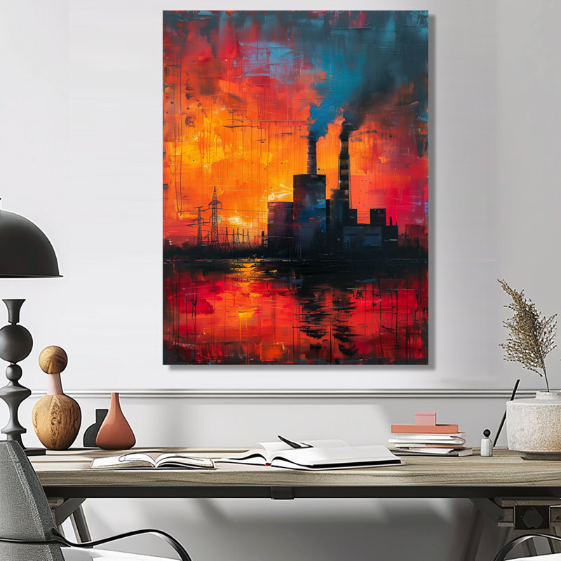 Orange rouge, énergie, montée en puissance de la centrale solaire - centrales électriques, impression d'art mural
