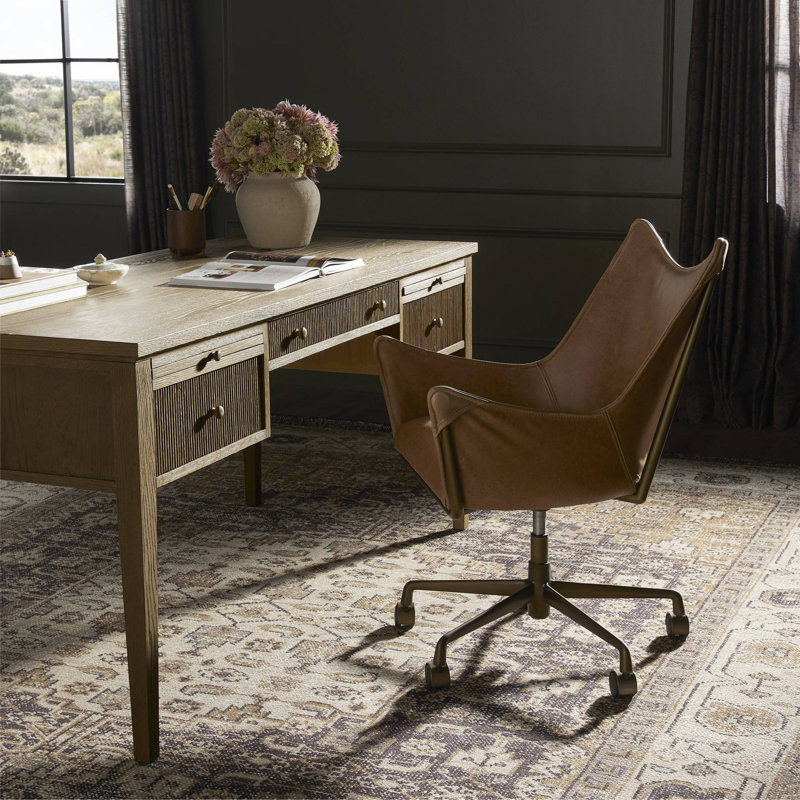 Truman Leather Swivel Office Chair, Taupe Brown