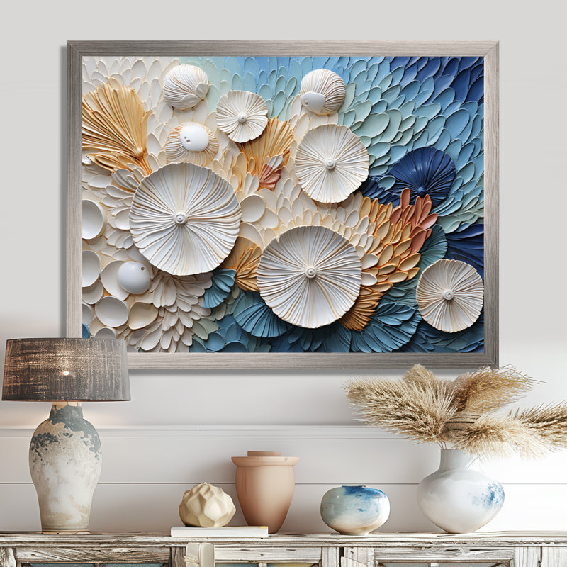 Coastal Seashell Tranquility I - coquillage sur toile, art mural, H 30 po x l 40 po x P 1,5 po, Cadre simple argenté
