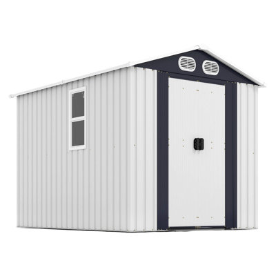 Campcraft 8'X6' White Metal Storage Shed – Compact Outdoor Tool Shed With Lockable Doors & Air Vents – For Backyard, Garden, Patio