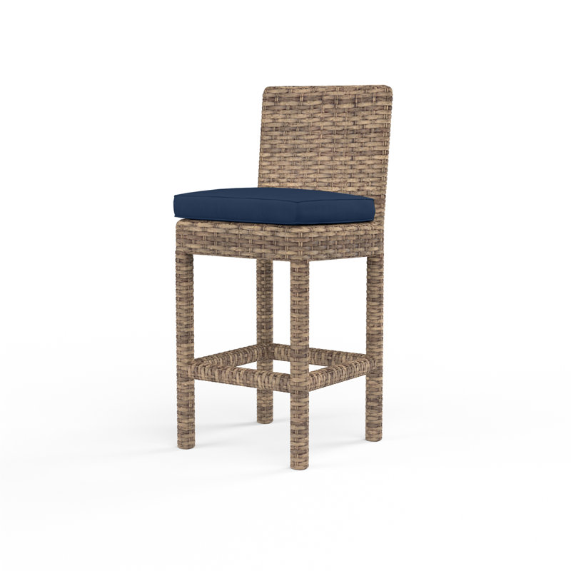 Tabouret d'extérieur en osier Havana avec coussin Sunbrella, Sunbrella® Echo Midnight, 26"