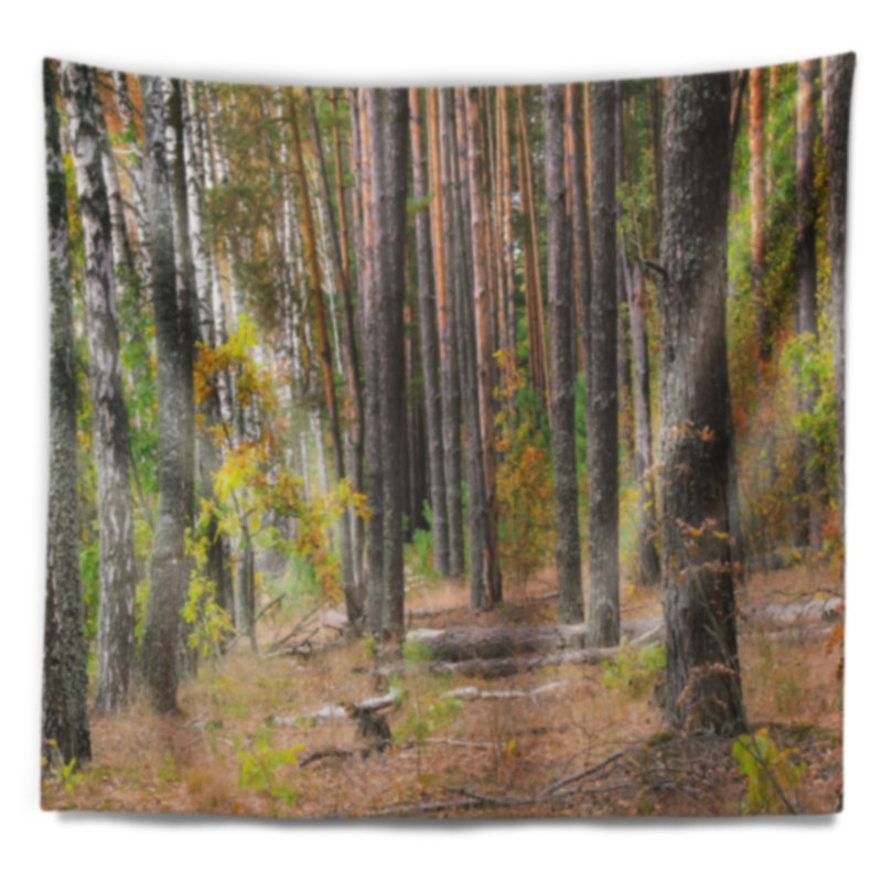 Tapisserie verte forêt d'automne avec bois épais, H 68 po x l 80 po