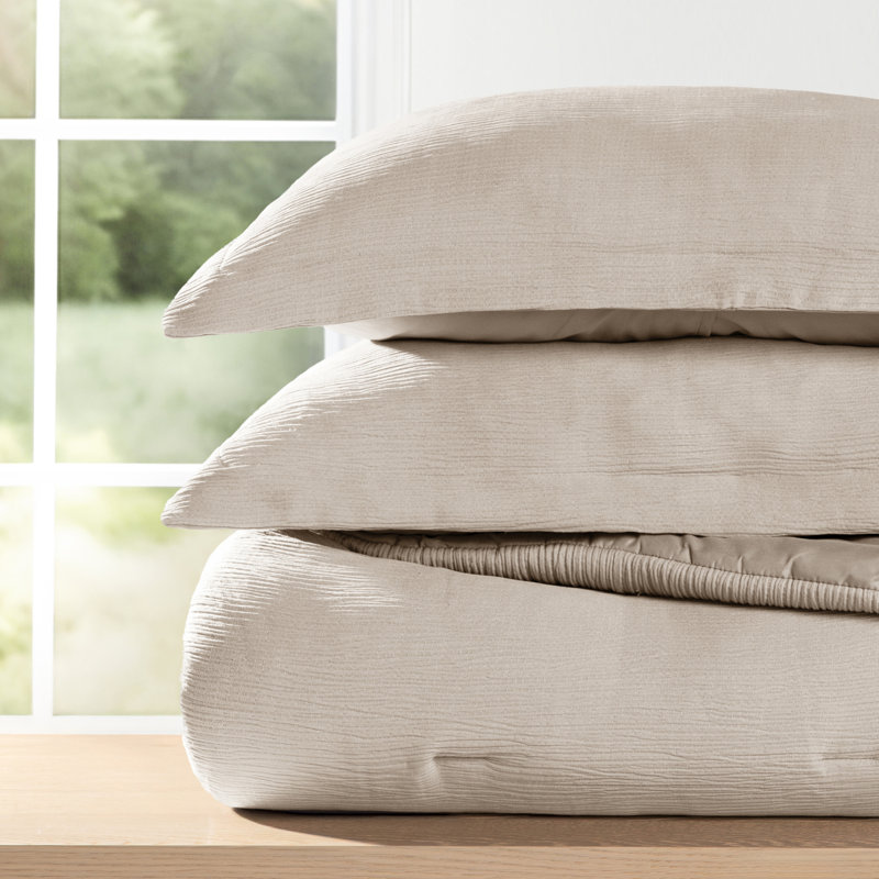 Cloud Gauze Textured Comforter Set, Twin / Twin XL Comforter + 1 Sham, Tan
