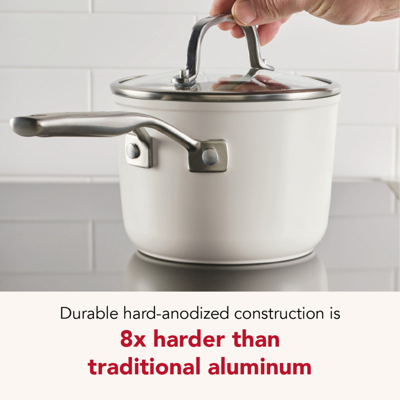 Kitchenaid Hard-Anodized Ceramic Induction Saucepan With Lid, 2-Quart, Agave, White