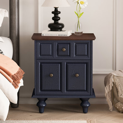 Table de chevet 20,47 po avec 2 tiroirs et pieds à colonnes romaines, table de chevet en bois massif, table de chevet pour chambre à coucher et salon