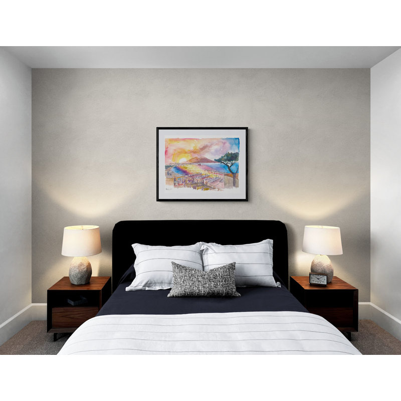 Spectacular Sunrays Over Napoli Italy With Vesuvius And Mediterranean Sea Print by Martina Bleichner, Black Framed Paper