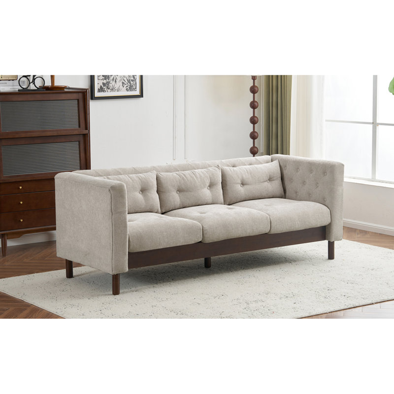78 po avec design, revêtement en lin doux, généreux, conçu pour une utilisation à long terme, tissu beige grisâtre, assise profonde, pieds en bois d'hévéa massif