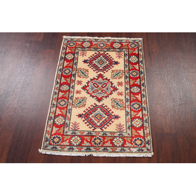 Tapis d’intérieur en laine 2 pi 2 po x 3 pi 1 po one-of-kind à la main noué la kazak Anneta