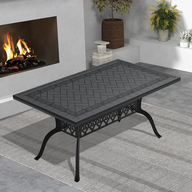 L 59,05 po x l 35,43 po, table de salle à manger en aluminium coulé avec structure noire et texture sculptée