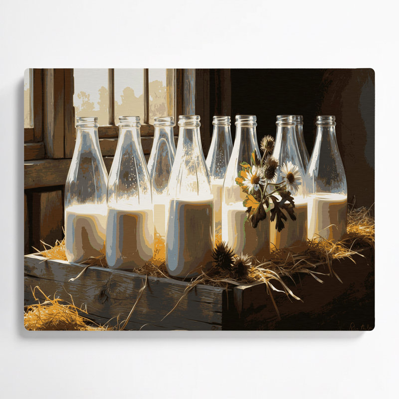 «Farm Milk Bottles», art mural en métal brun, H 11 po x l 14 po