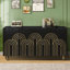Buffet moderne cannelé avec rangement, élément incurvé avec lignes strictes, armoire de rangement à 4 portes avec tablettes réglables pour la cuisine, la salle à manger et le salon (noir)