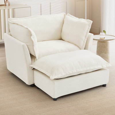 Modern Armchair Sofa 45.2" Cozy Upholstered Sofa Chair With Movable Ottoman