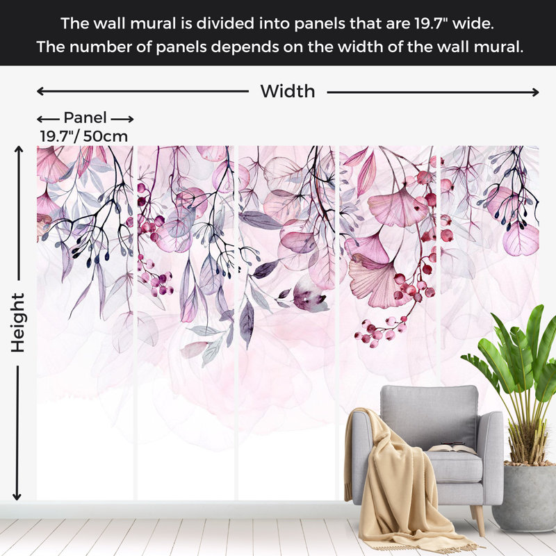 Papier peint botanique - rose brumeux, L 68 po x l 98 po