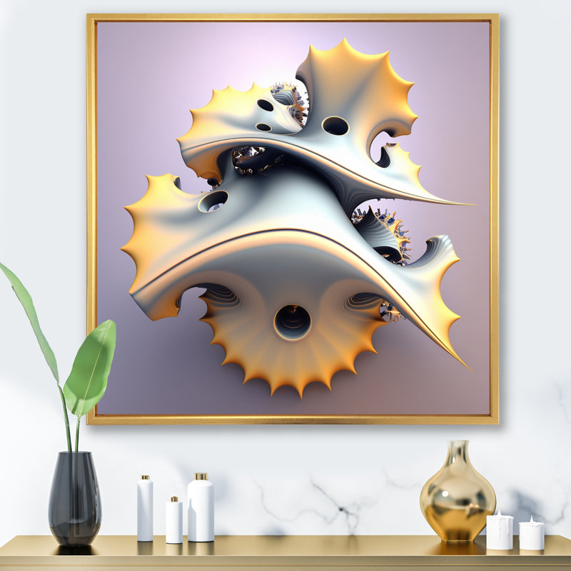 Fractal 3D Universe au pastel futuriste - impression, H 24 po x l 24 po x P 1 po, Cadre flottant doré