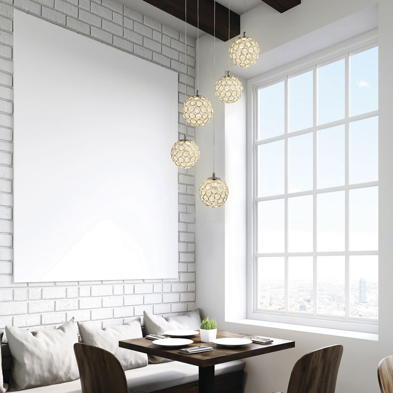 Luminaire suspendu sphère 5 lumières Tietjen, Chrome