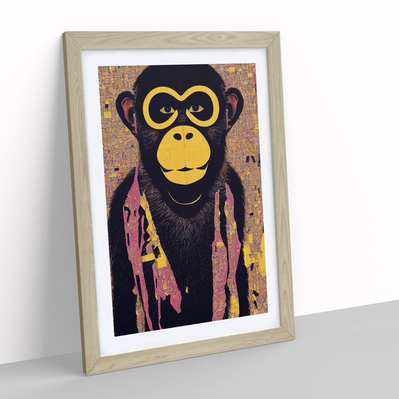 Monkey Abstract - Single Picture Frame Print, 64cm H x 46cm W x 2cm D, Oak