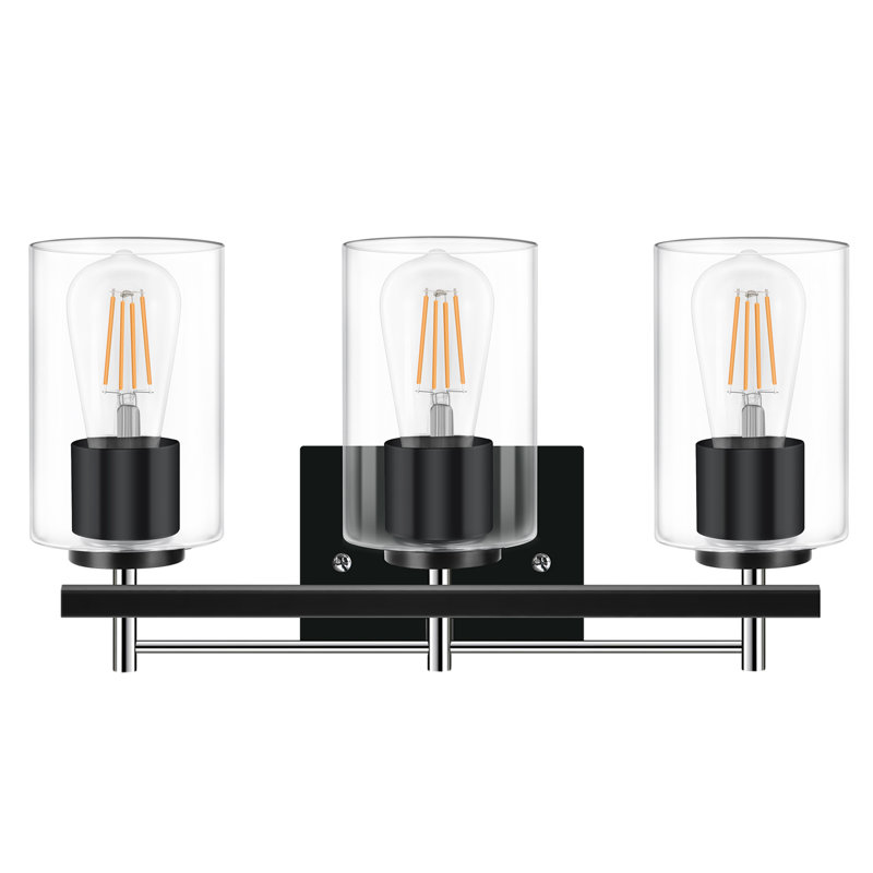Luminaires de salle de bain: lampe de salle de bain 3 lumières sur miroir avec abat-jour en verre transparent, lampe murale pour miroir