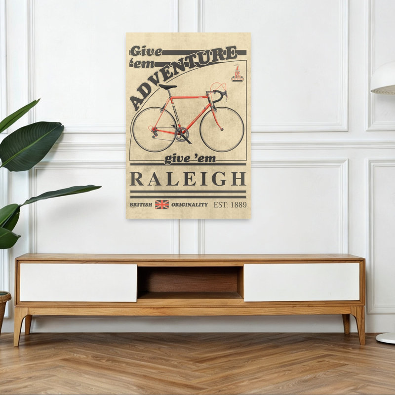 «Vintage Adventure Cycling Ad Retro Vintage Architecture City», art mural, 48" H x 32" W