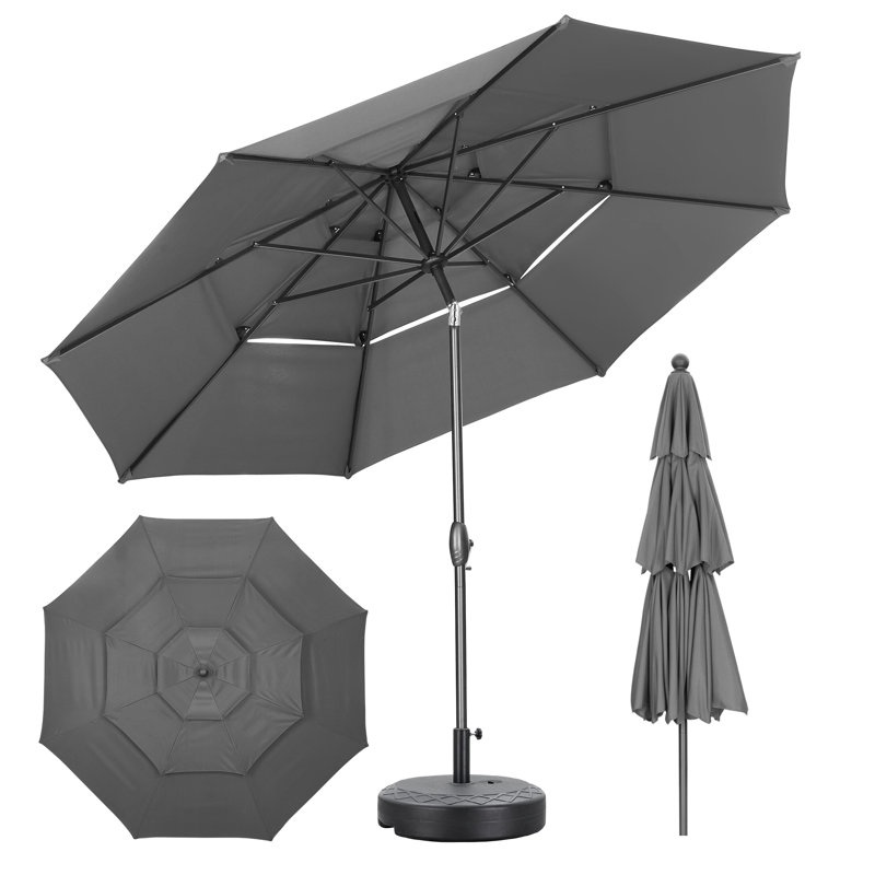 Parasol de patio 10 pi avec base, Gris