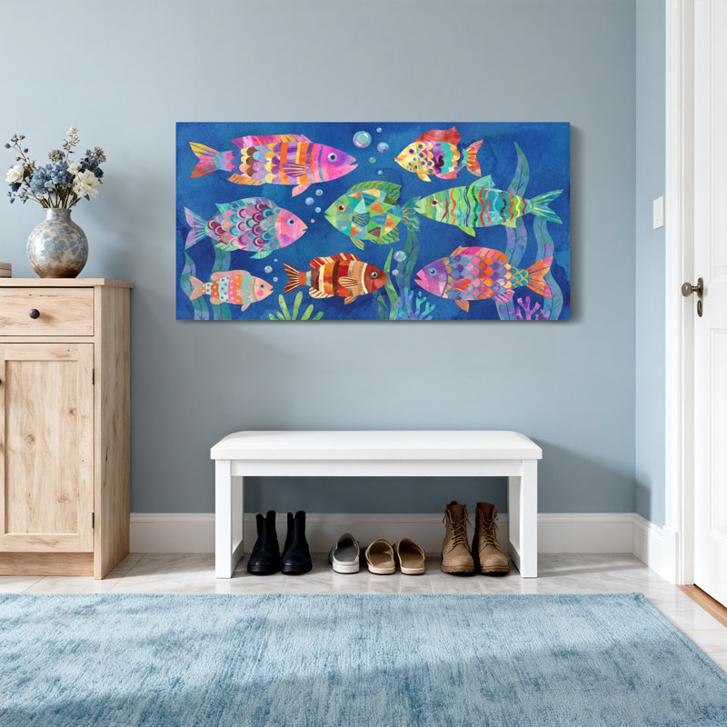 Animals Colorful Fish Underwater Pattern Print, 16" H x 32" W