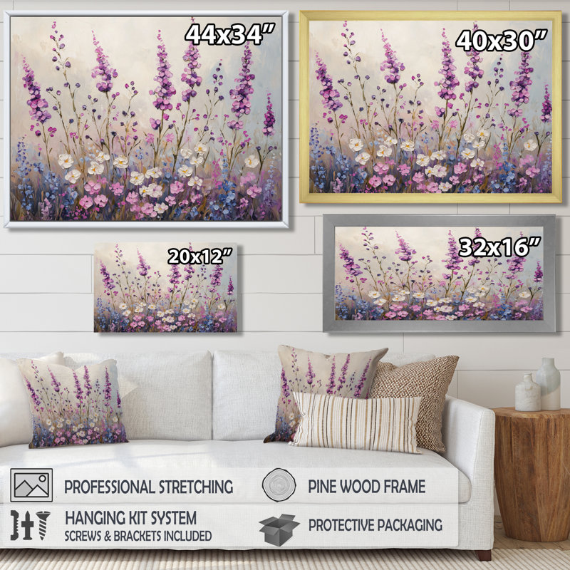 Décoration murale Indea Wildflower Morning Dew In Lavender Field III - Fleurs sauvages, H 30 po x l 40 po, Blanc