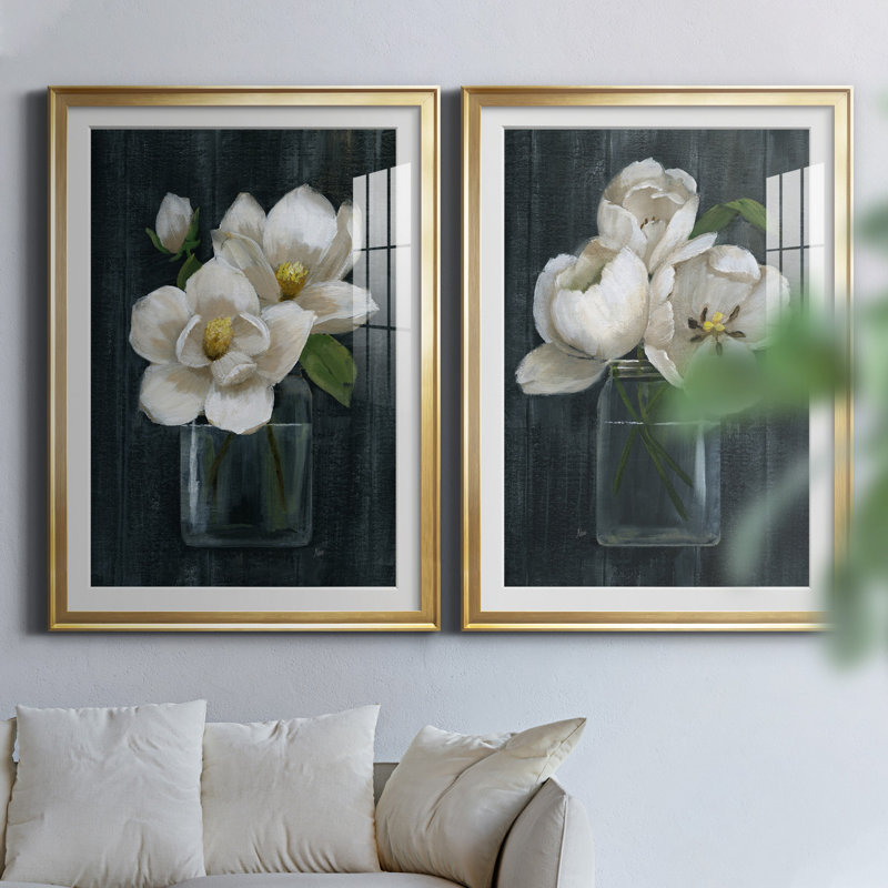 «Chalkboard Beauty I», ensemble de 2 reproductions d'art, H 26,5 po x l 73 po x P 1,5 po, Papier encadré doré, Blanc