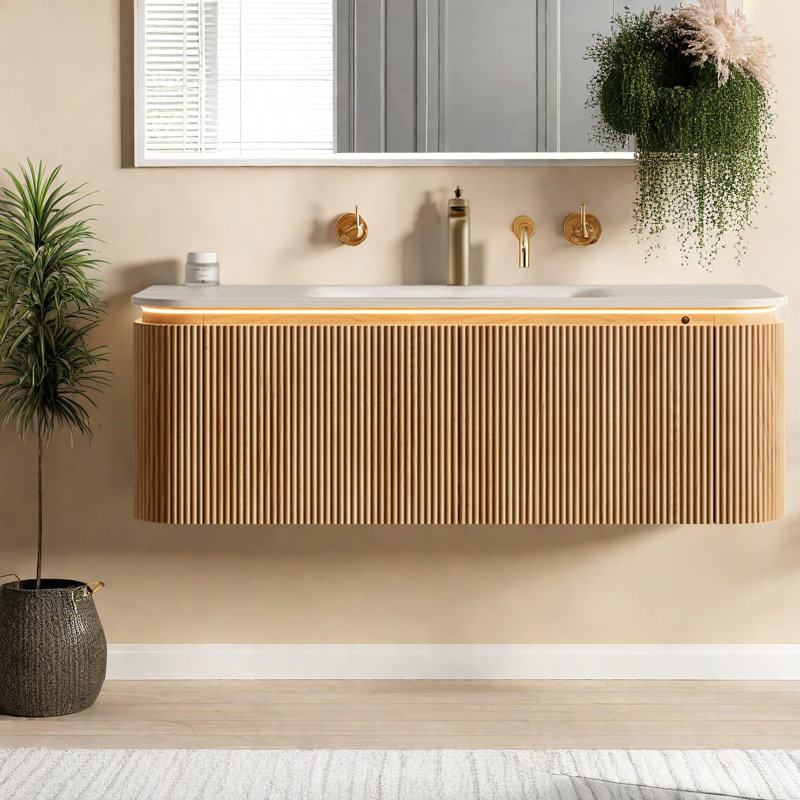 Meuble-lavabo élégant avec meuble-lavabo en bois et lavabo intégré pour les salles de bain modernes