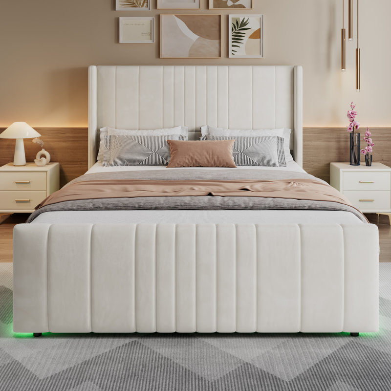 Aaris Upholstered Ottoman Storage Bed, Beige