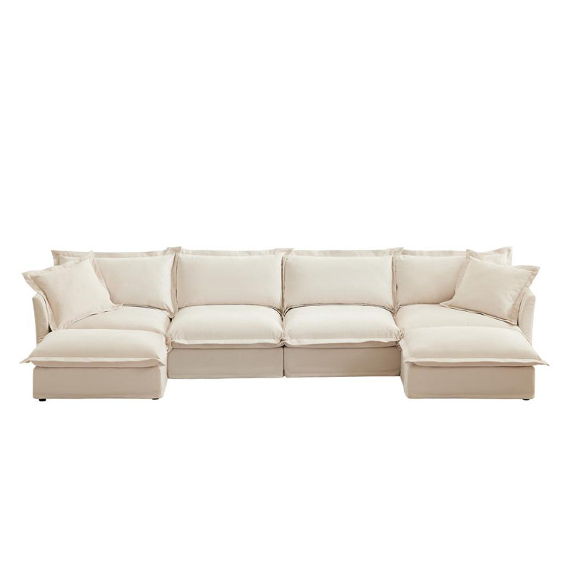 Allendale Slipcovered U-Shape Sectional Sofa, Cream Chenille,  34.6" H x 120" W x 55" D