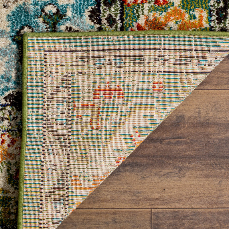 Almyra Oriental Area Rug, Square 11', Forest Green/Light Blue