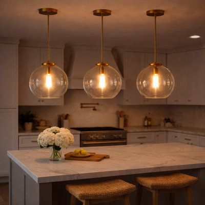 Gleam 1 - Light Satin Brass Pendant with Cleare Glass Round Shade
