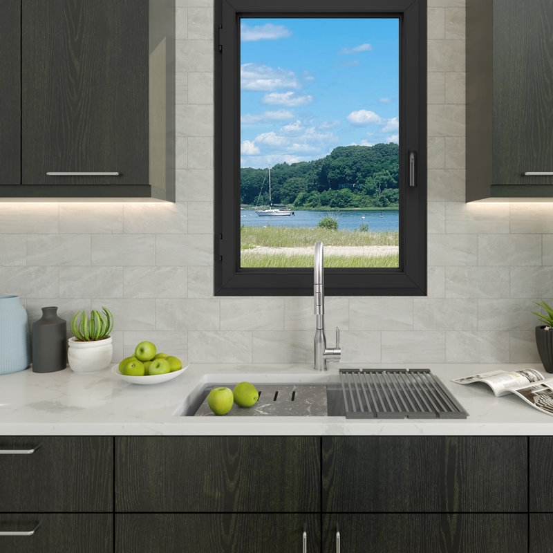 Plymouth 33.75'' L Single Basin Kitchen Sink, Titanium Gray