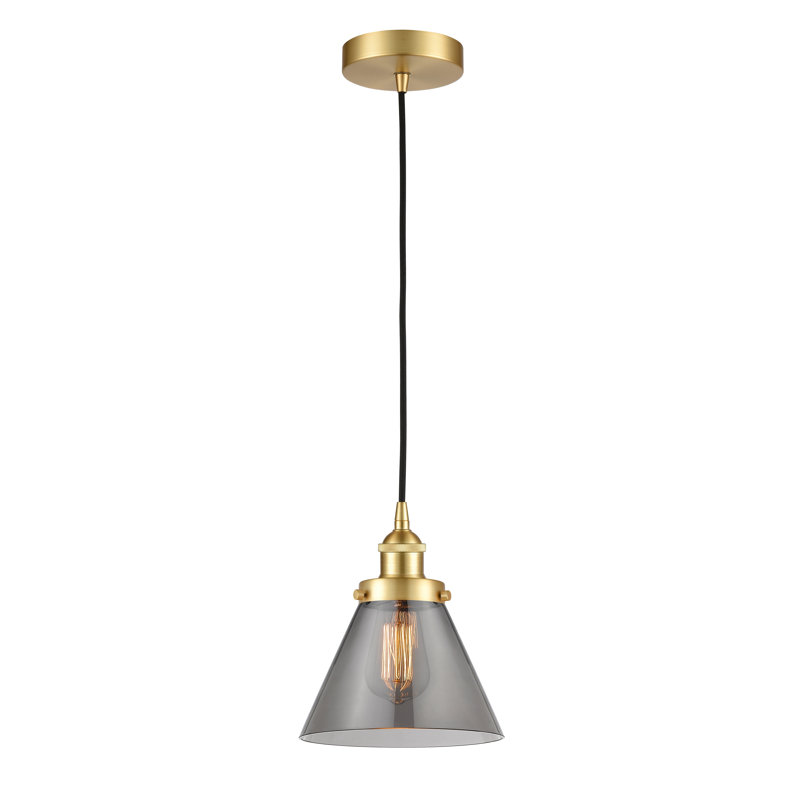 Mini-luminaire suspendu 1 lumière Cone, H 9,75 po x l 7,75 po x P 7,75 po, Gris, Or satiné