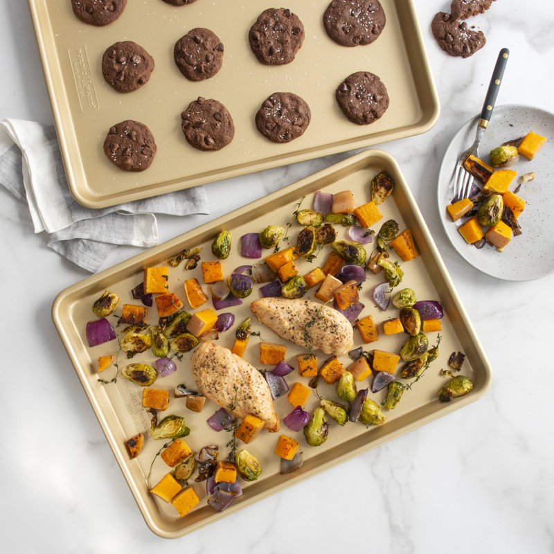 Gold Nonstick Aluminum Half Sheet Pan Set