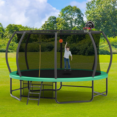 Trampoline 14FT avec enceinte - Trampolines récréatives avec échelle et revêtement antirouille, trampoline extérieur homologué ASTM pour enfants