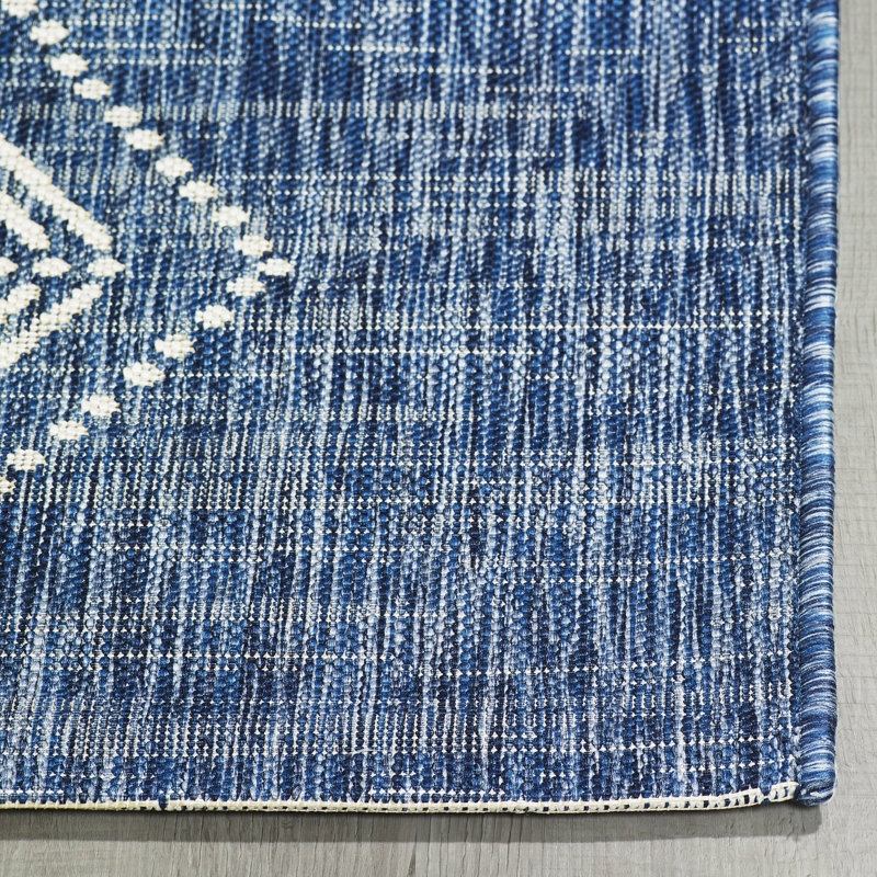 Tapis d'extérieur - Imperméable, facile à nettoyer, résistant aux taches - Patio, porche marocain, Ariana, bleu