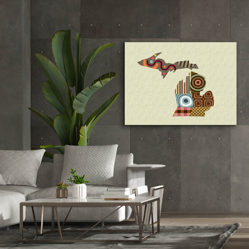 «Michigan State Map» par Lanre Adefioyue, H 40 po x l 54 po x P 1,5 po