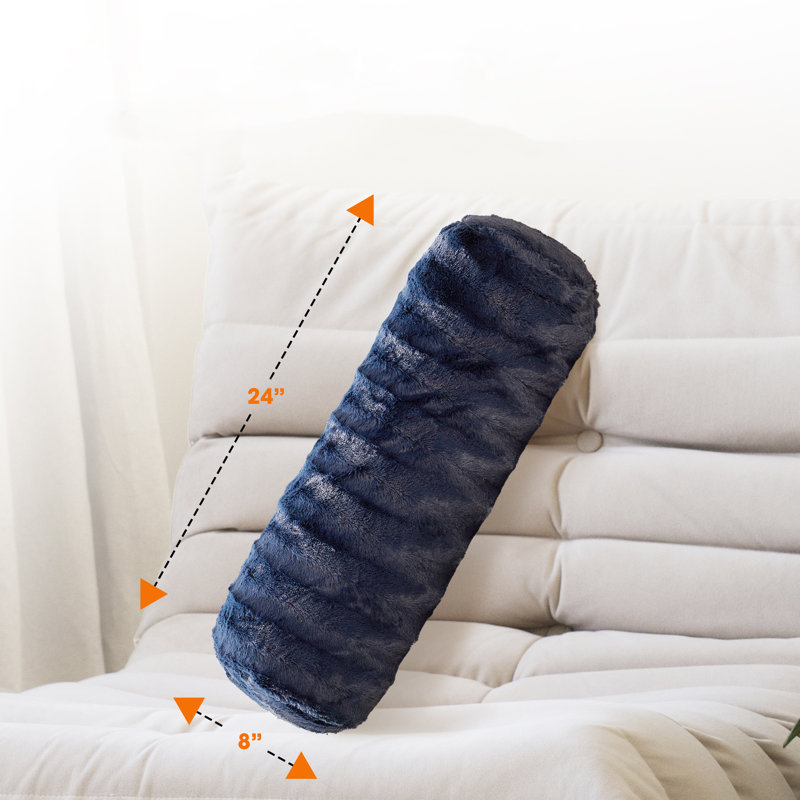Cheer Collection Faux Fur Bolster Pillow, Blue