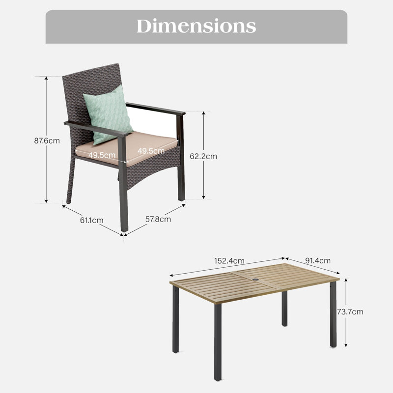 6 - Person Patio Dining Set with Extendable Rectangular Table , Cushions Included