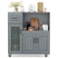 Îlot de cuisine roulant avec tiroir et armoire de rangement à portes en verre givré, gris