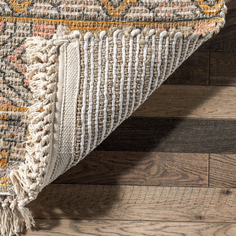 Rizer Southwestern Tasseled Handmade Flatweave Rust/Cream/Pink Rug, Rectangle 8'6" x 11'6"