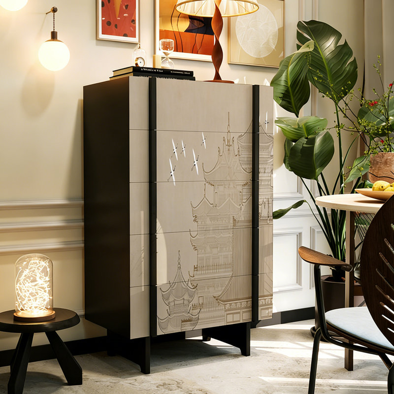 Chinese Style Solid Wood 5-Drawer Storage Cabinet