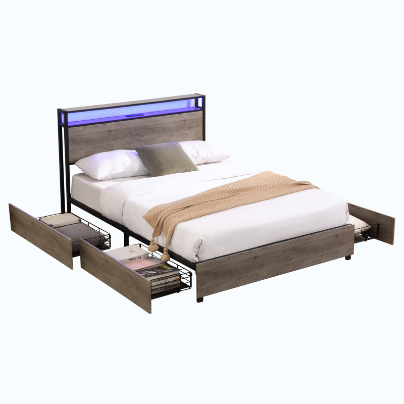 Lit de rangement avec station de charge, Lit simple, Gris antique