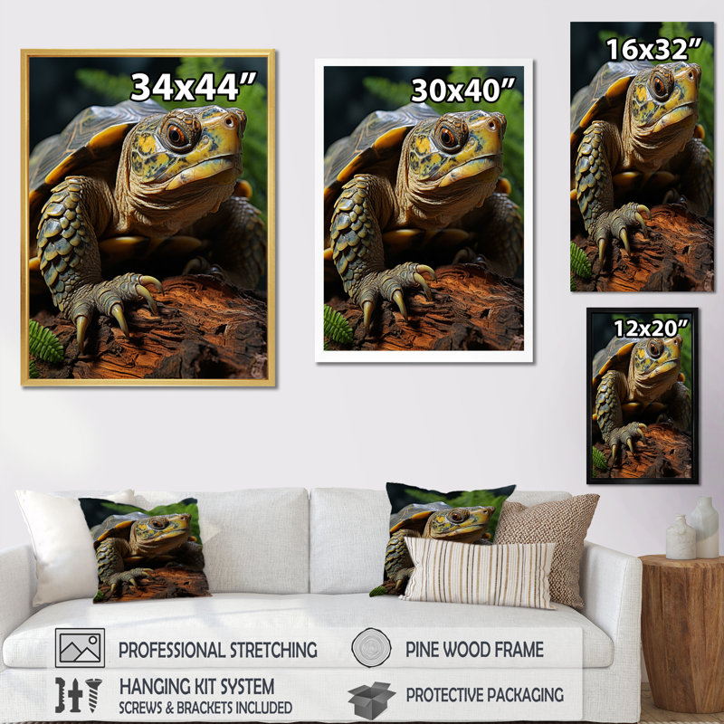 Gros plan sur une tortue vibrante, Cadre flottant doré, H 20 po x l 12 po x P 1 po