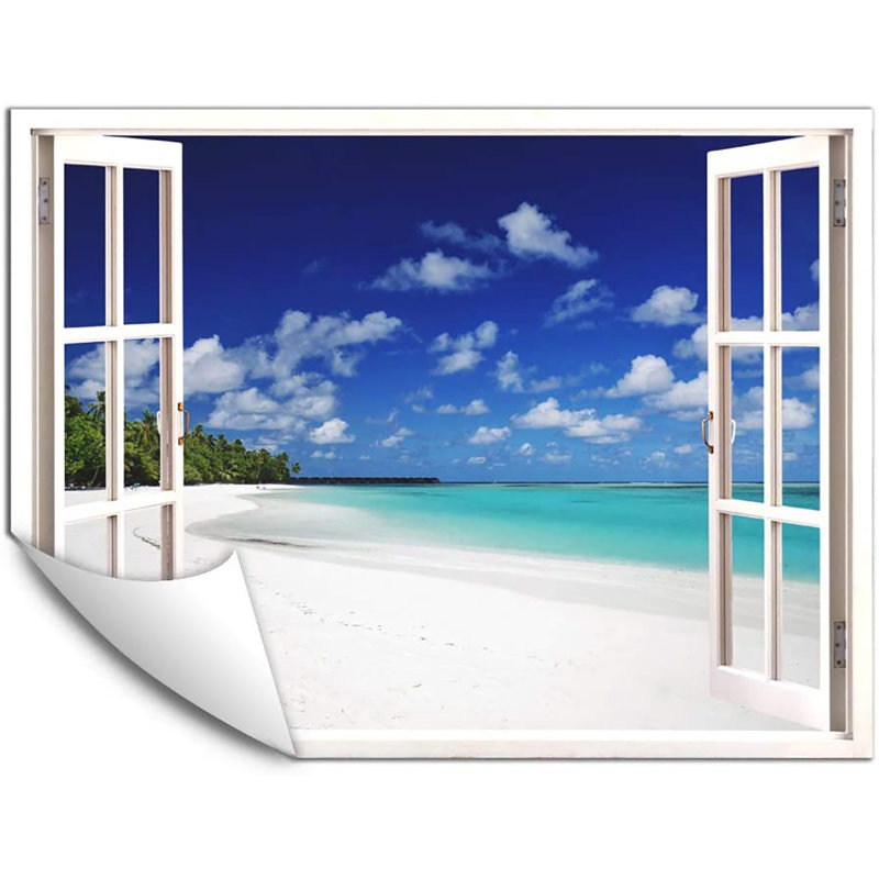 Mur bleu ciel et plage blanche, L 32 po x l 24 po