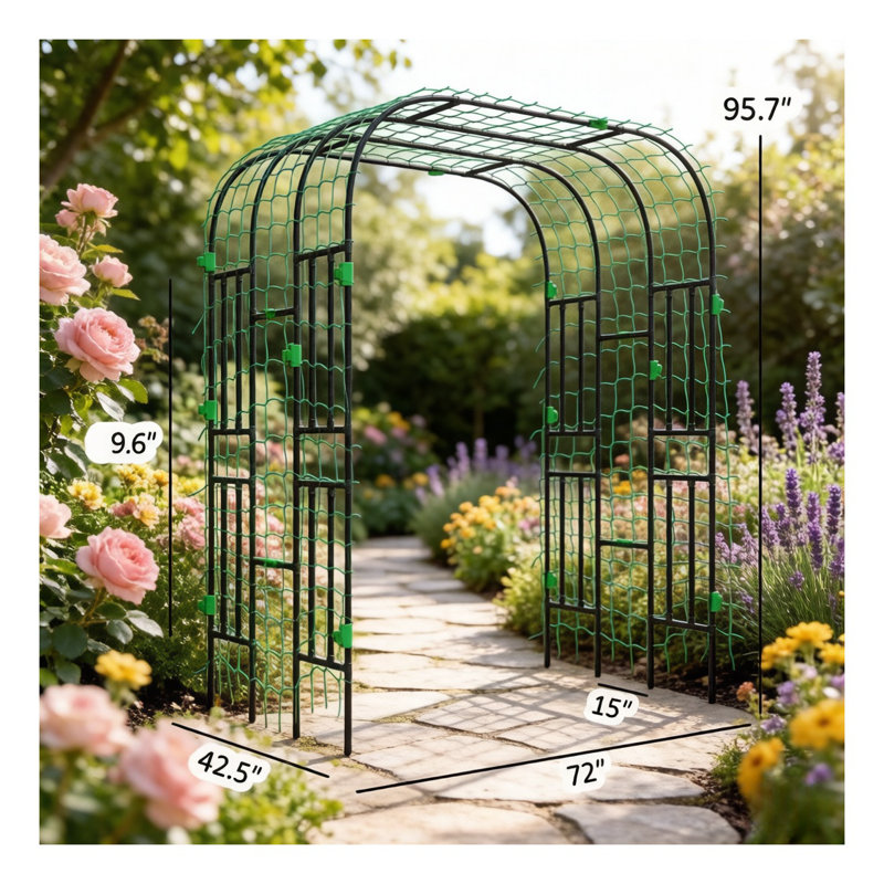 Treillis de jardin noir à deux arches pour plantes grimpantes, structure de support réglable en acier et en polyéthylène pour plantes