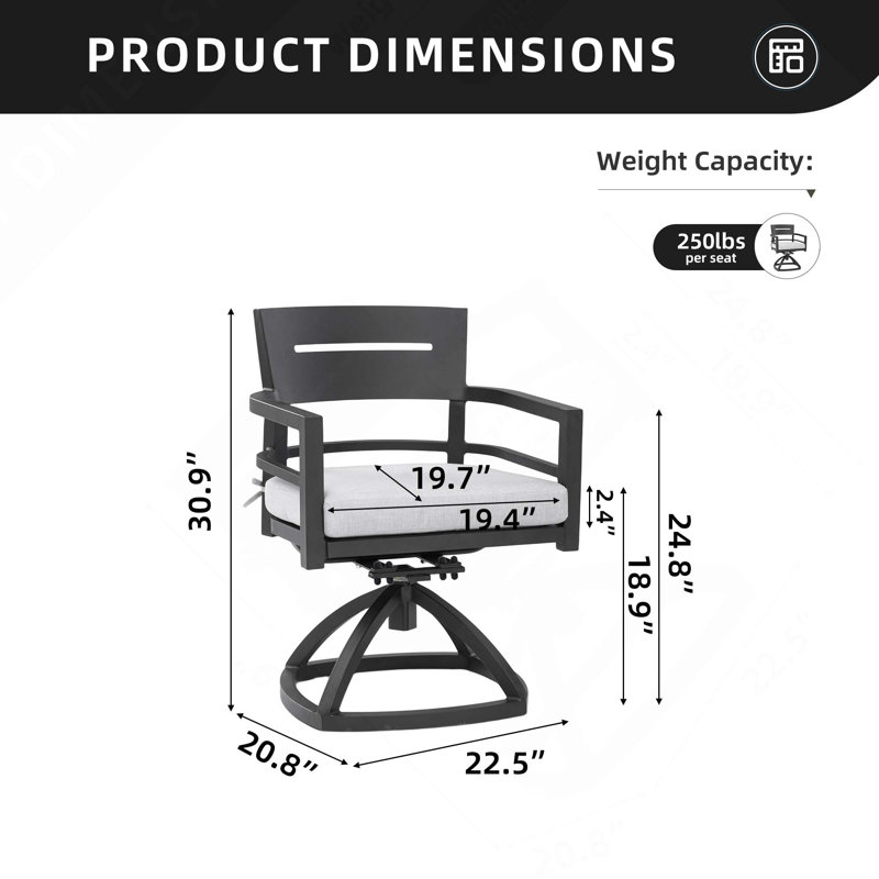 Chaise berçante pivotante en aluminium pour terrasse 2 pièces avec coussins Sunbrella