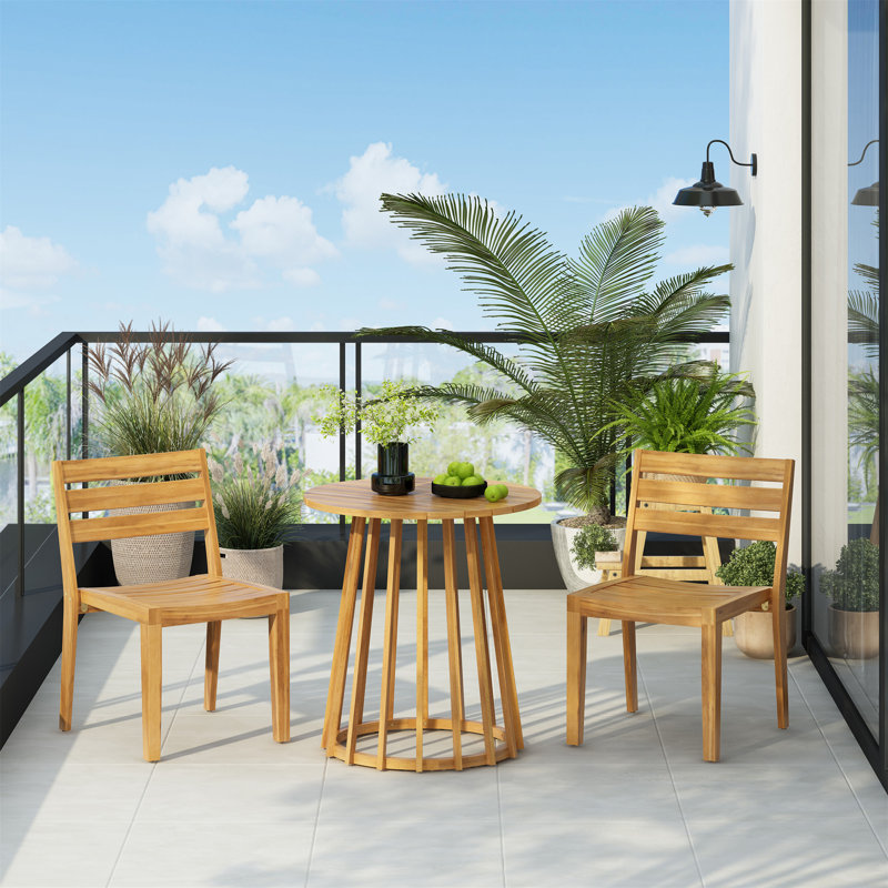 Ensemble de salle à manger d'extérieur 3 pièces en bois d'acacia
