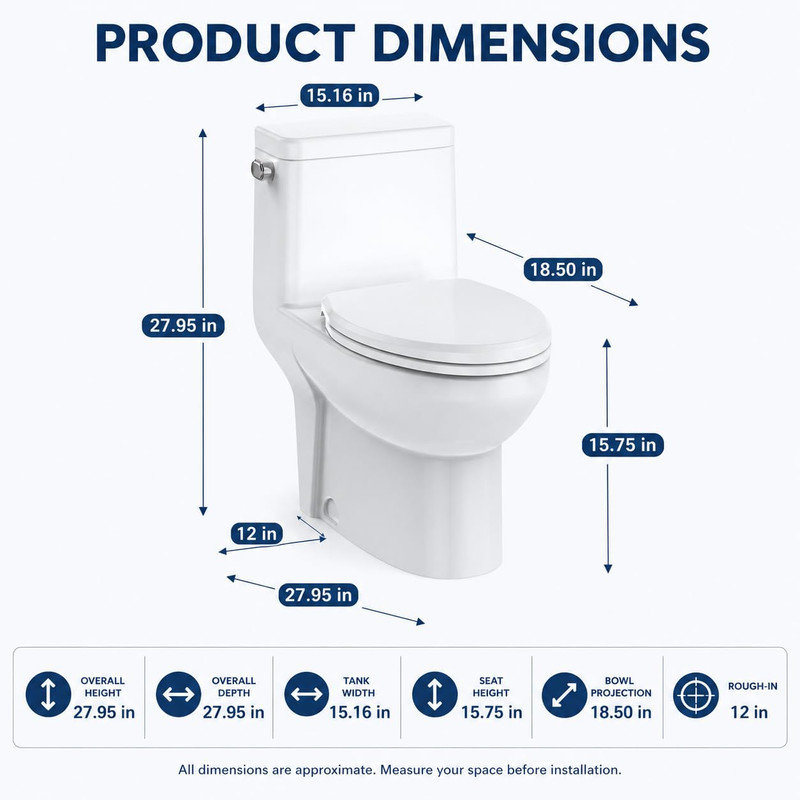 Toilette ronde une pièce blanche avec poignée de chasse latérale et siège à fermeture douce