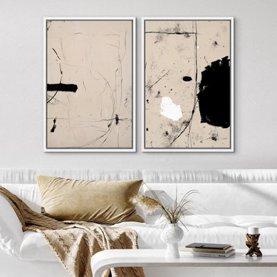 Reproduction d'art moderne minimaliste noir et brun clair Mid Mid Century